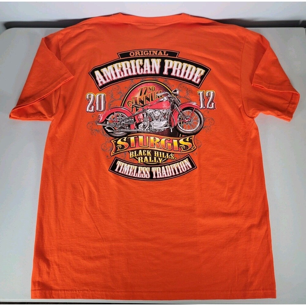 Sturgis South Dakota Black Hills Motorcycle Rally 2012 Black T Shirt XL Orange